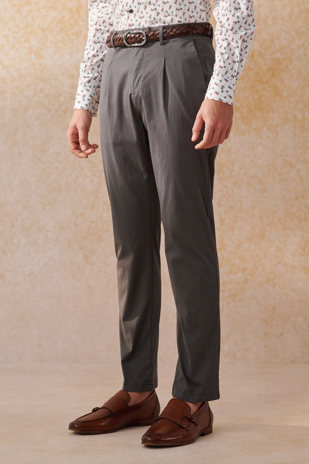SST&C Slate Gray Slim Fit Elastic Casual Trousers | 1212404004  (Outlet)_6