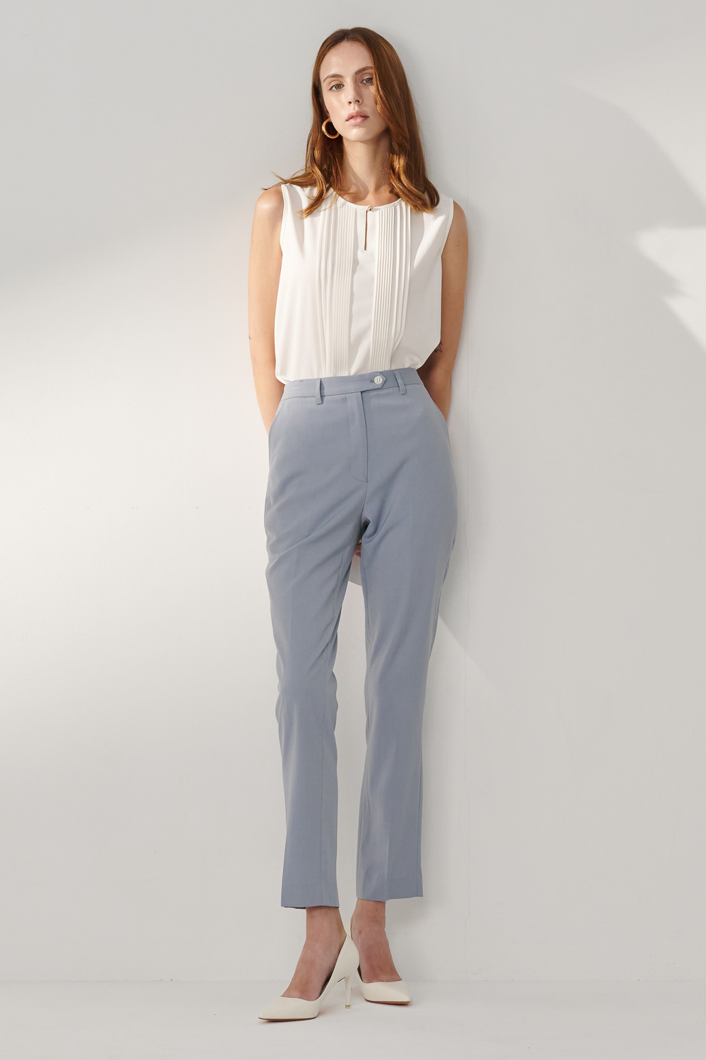 SST&C Mist Blue Fitted Suit Trousers | 7262404003  (Outlet)_0