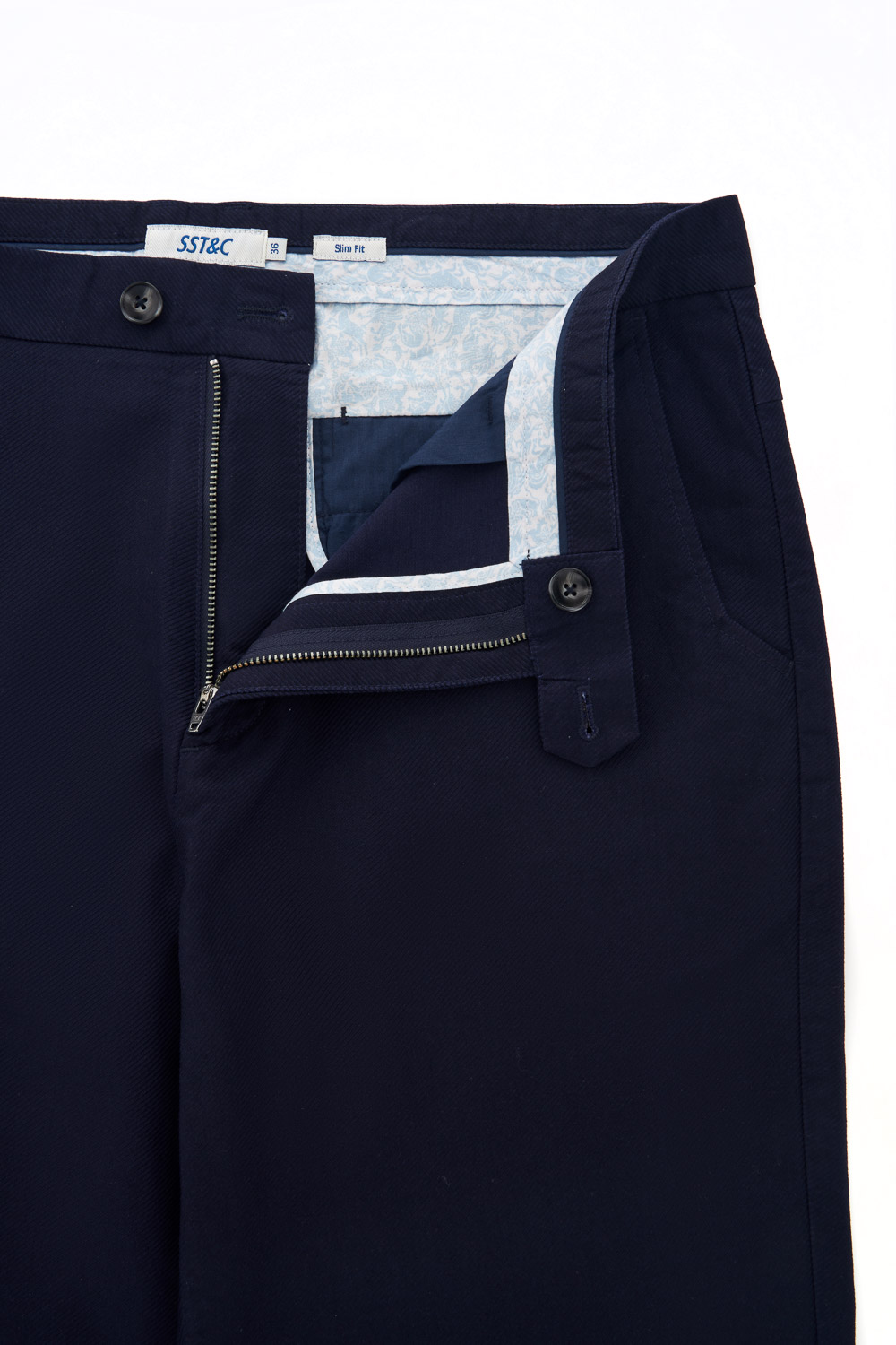 SST&C Abyss Blue Twill Slim Fit Casual Trousers | 1212402007  (Outlet)_3