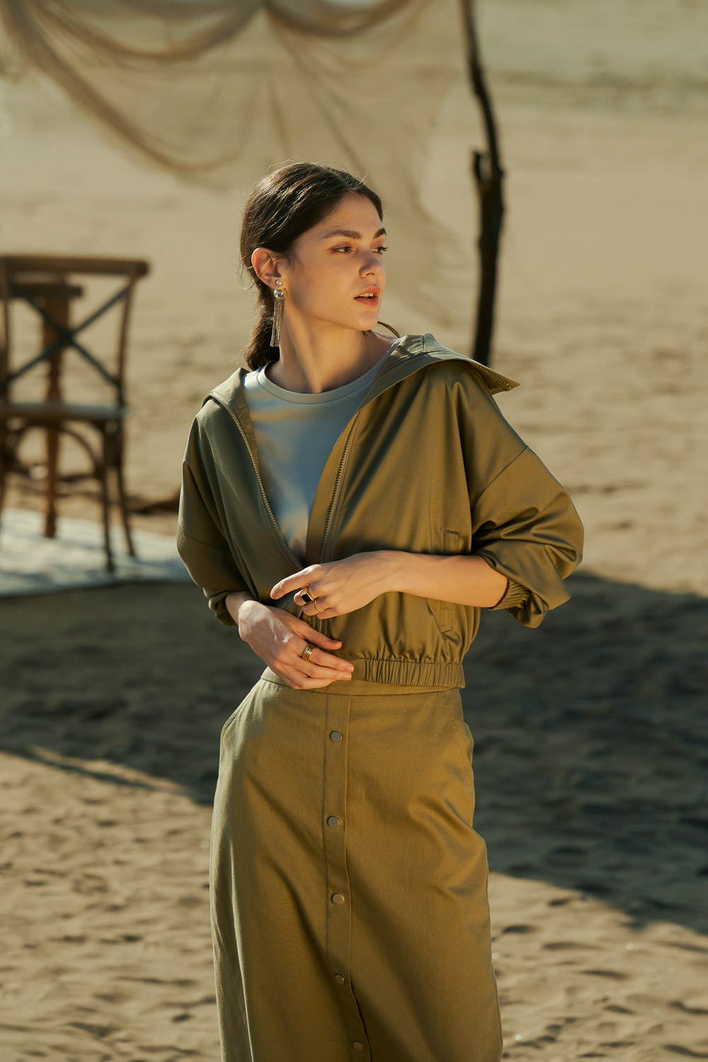 SST&C Olive Green Large Lapel Short Coat | 8162404004  (Outlet)_0