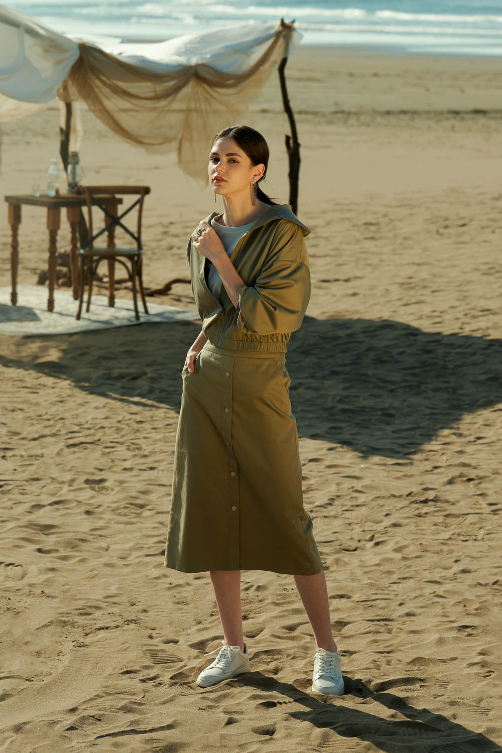 SST&C Olive Green Large Lapel Short Coat | 8162404004  (Outlet)_1
