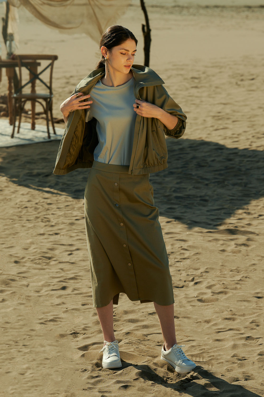 SST&C Olive Green Large Lapel Short Coat | 8162404004  (Outlet)_2