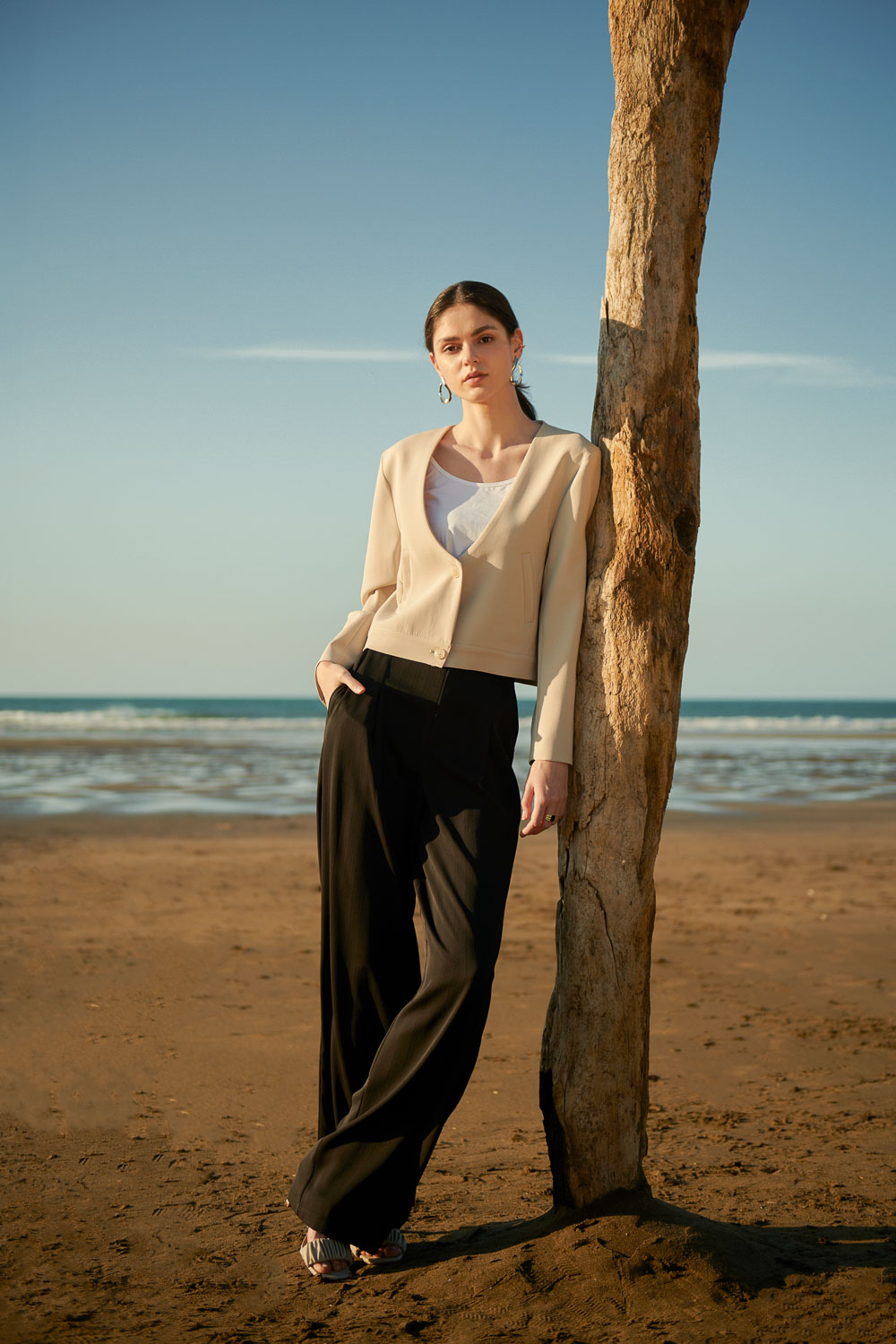 SST&C Black Pleated Wide Trousers | 8262402002  (Outlet)_0