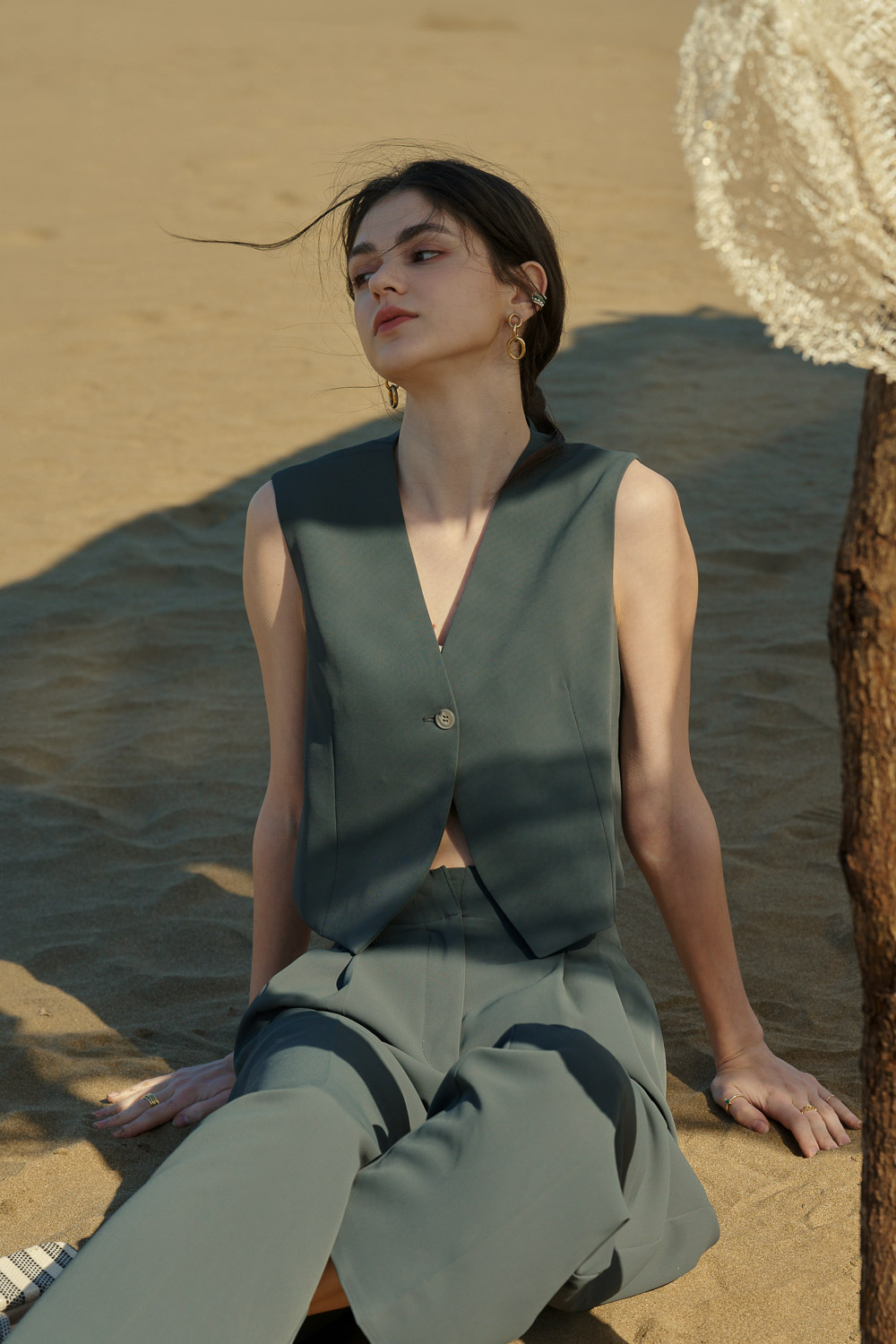 SST&C Dark Slate Gray Pleated Wide Trousers | 8262404004  (Outlet)_1