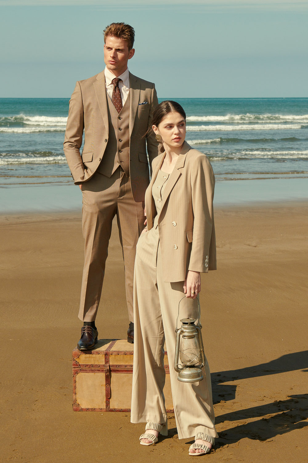 SST&C Khaki Straight Stripe Square Collar Suit Jacket | 7162404007  (Outlet)_6