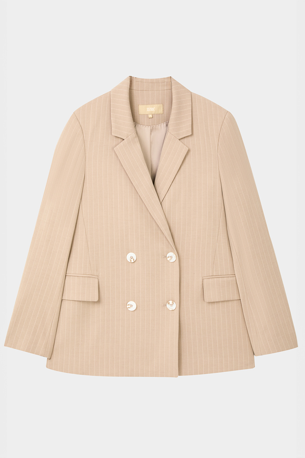 SST&C Khaki Straight Stripe Square Collar Suit Jacket | 7162404007  (Outlet)_9