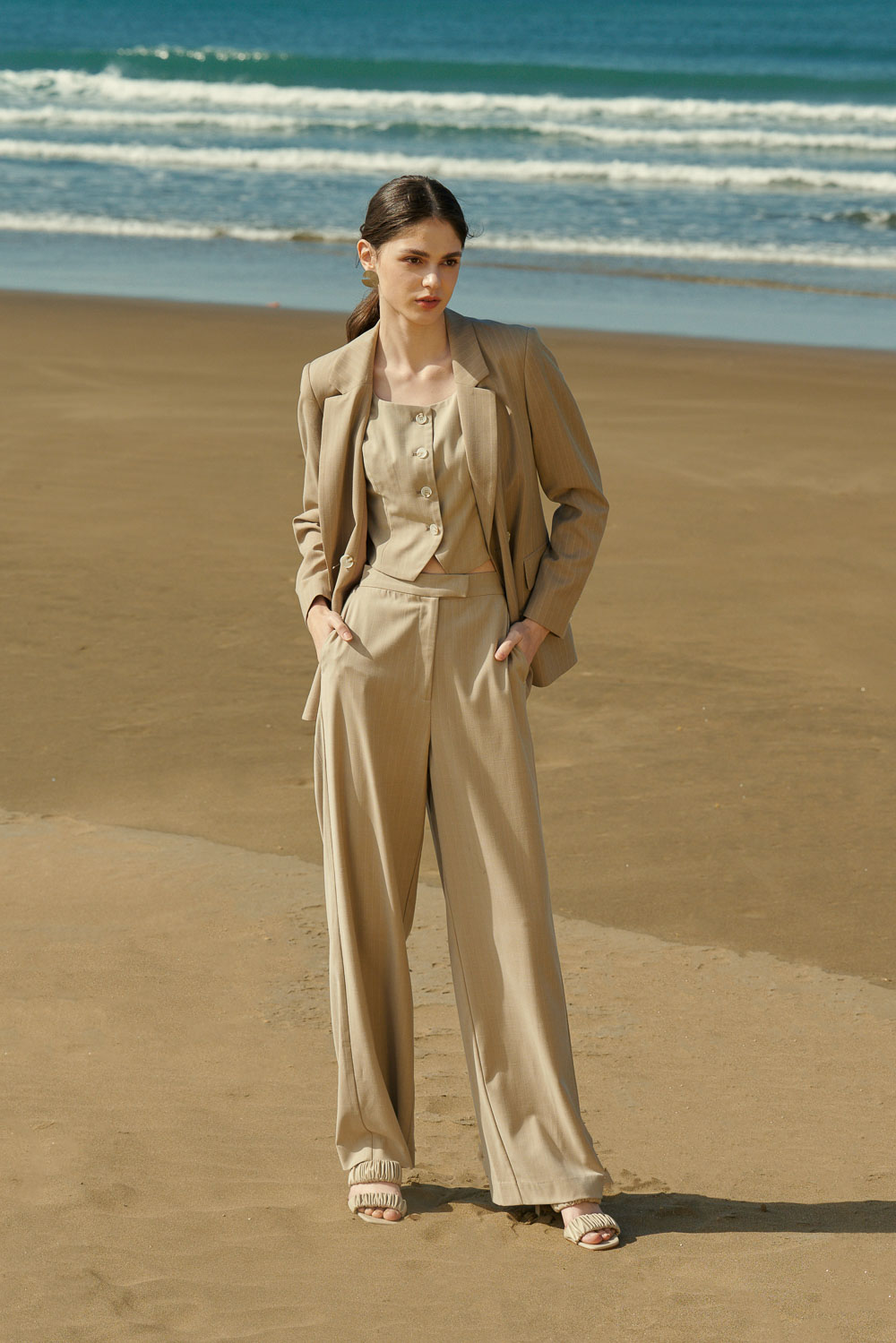 SST&C Khaki Straight Stripe Suit Vest | 7762404001  (Outlet)_3