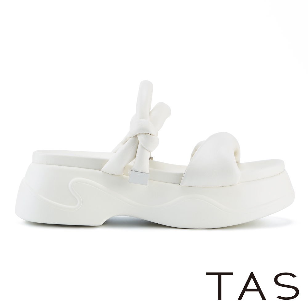 TAS 羊皮澎澎舒適厚底拖鞋 米白 #45317