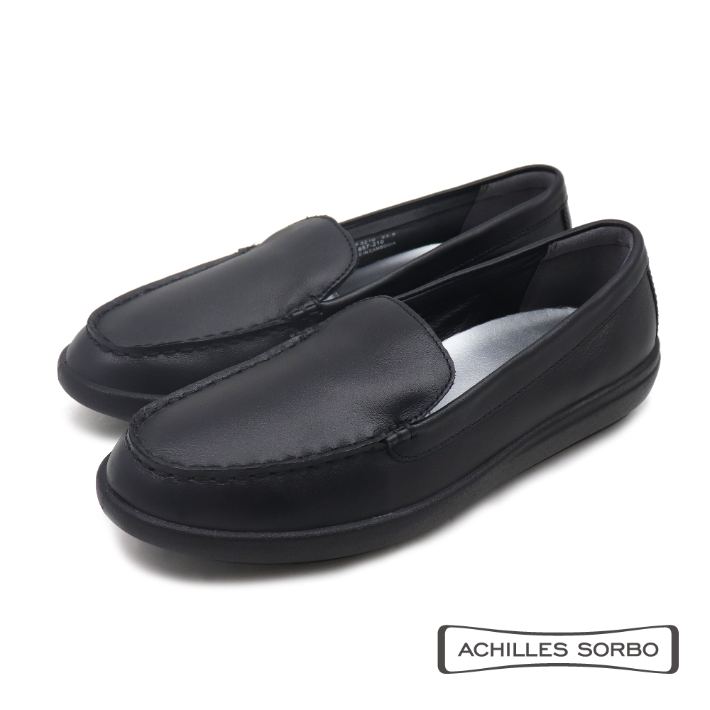 【Achilles】經典素面懶人皮質休閒鞋 黑色(ANF521-BL)