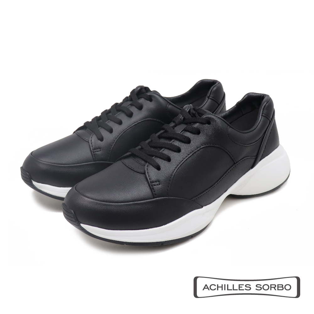 【Achilles】增高健康氣墊皮質綁帶休閒鞋 黑色(ANF542-BL)