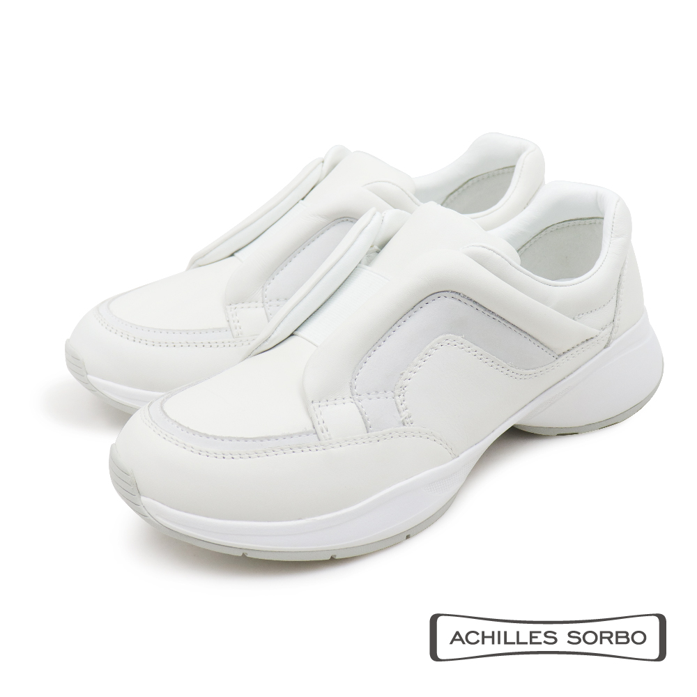 【Achilles】健康柔軟氣墊伸縮免綁帶休閒鞋 白色(ANF543-WH)