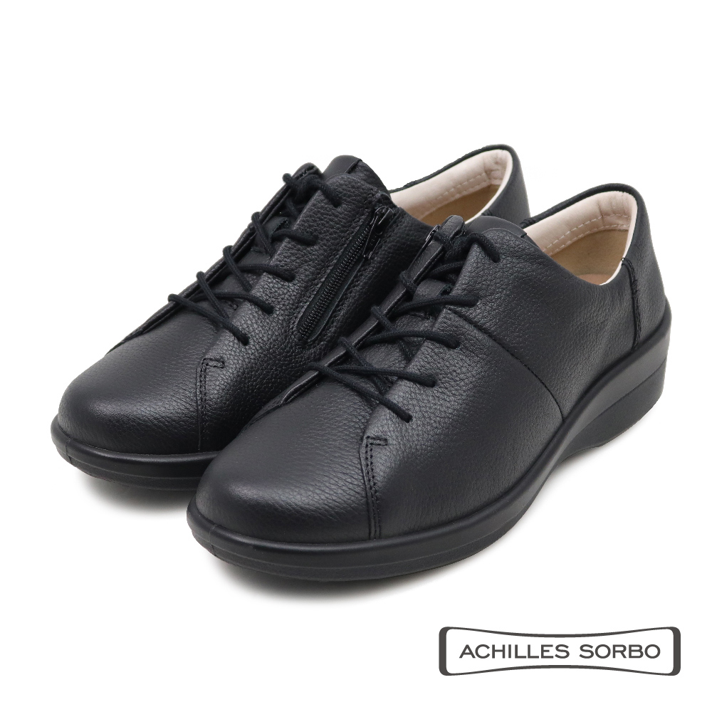 【Achilles】經典增高氣墊側拉鍊綁帶休閒鞋 黑色(ASC347-BL)
