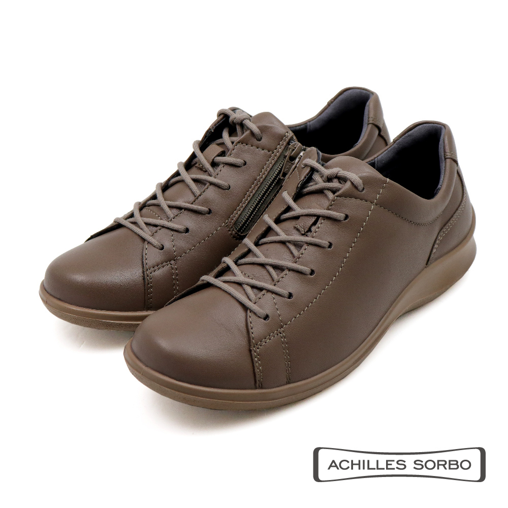 【Achilles】素面壓線氣墊綁帶皮質休閒鞋 棕色(ASC555-ST)
