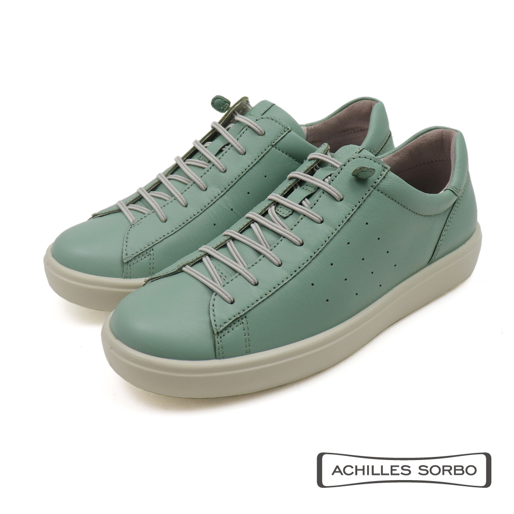 【Achilles】素面免綁帶透氣皮質休閒鞋 薄荷綠(ASC567-LG)