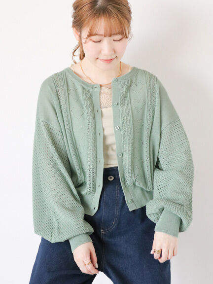 特色心型縷空織紋造型圓領排釦開襟衫(FF42L2D1080) - ehka sopo