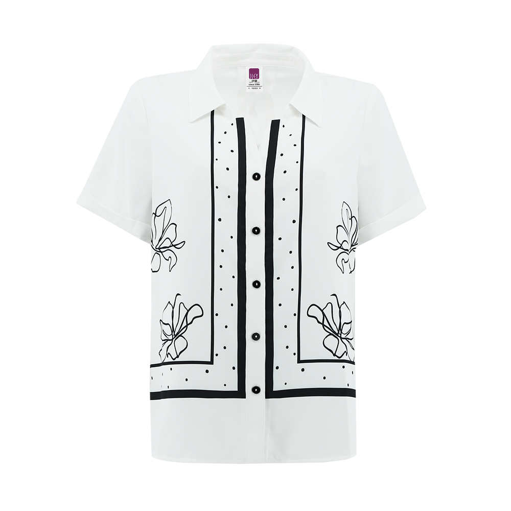 ILEY伊蕾 藝術線條花朵彩繪印花襯衫(白色；M-XL)1242521511_4