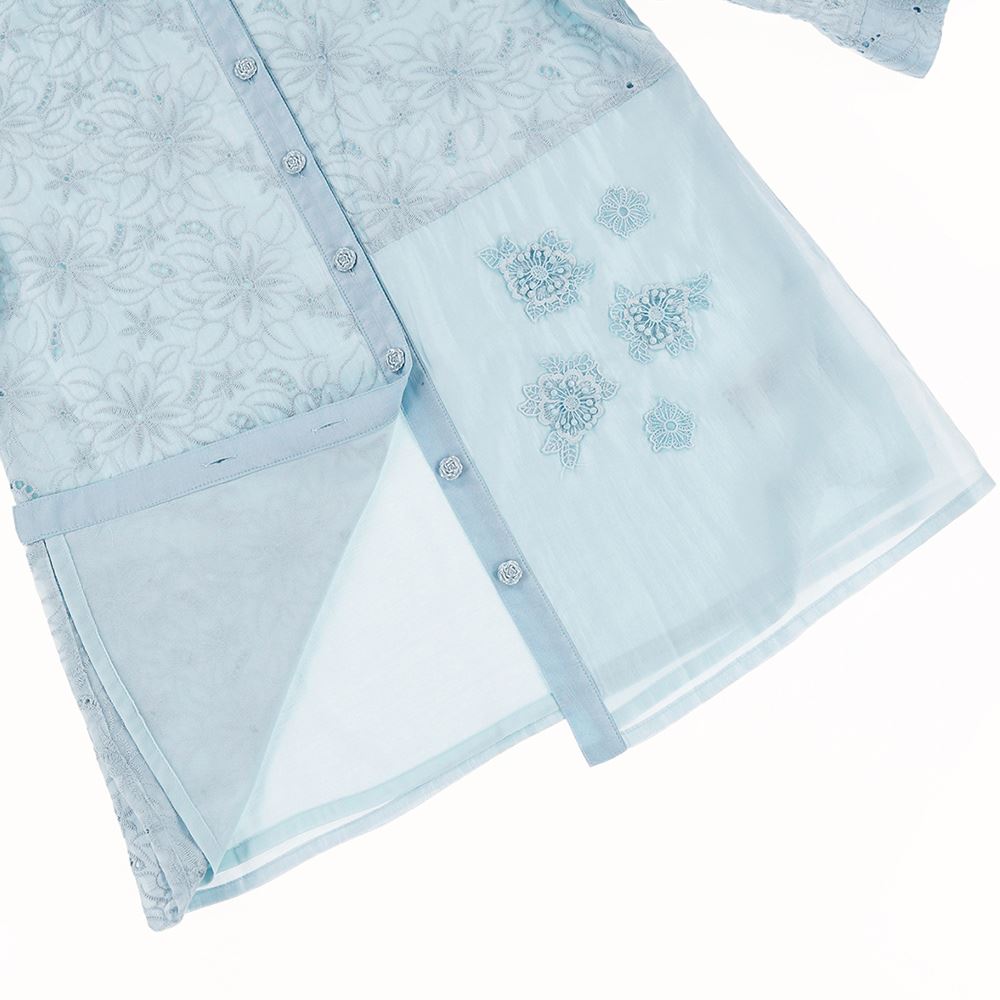 ILEY伊蕾 馬德拉刺繡拼接蕾絲萊賽爾襯衫(藍色；M-2L)1241351506_3