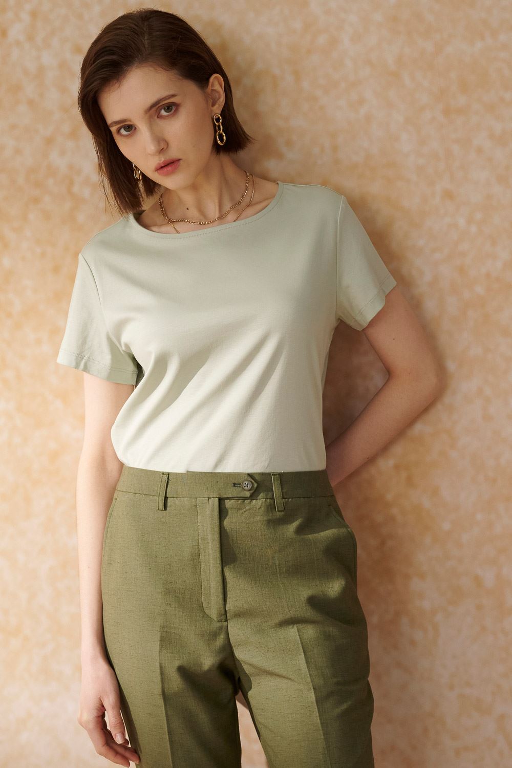 SST&C Celadon Green Boat Collar Short Sleeve T-Shirt | 8762405002_0