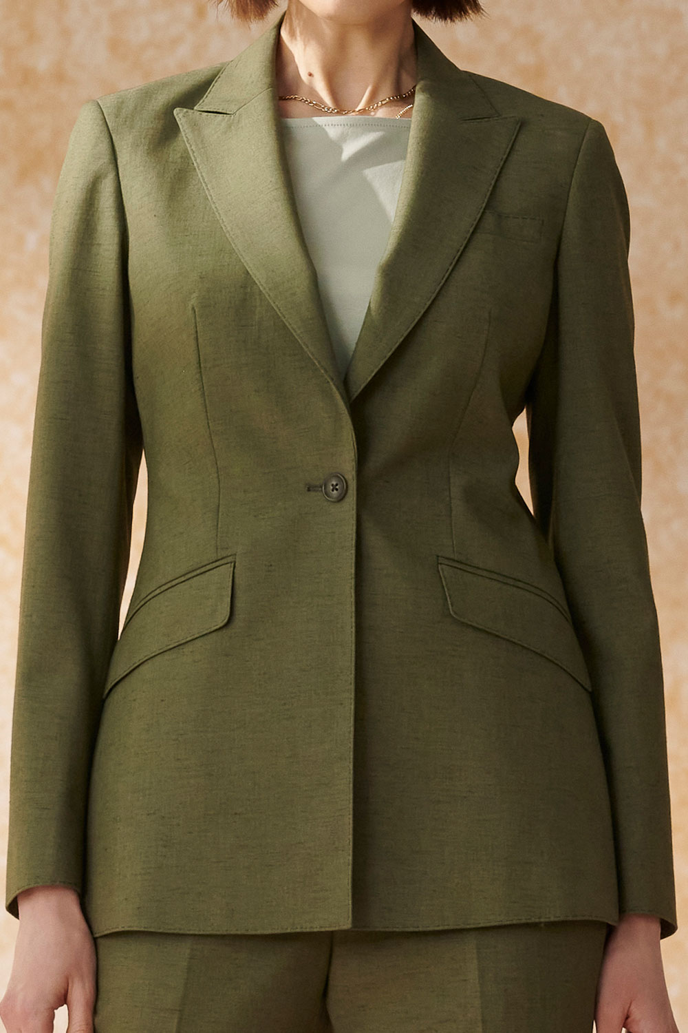 SST&C Olive Green Sword Collar Fitted Suit Jacket | 7162405002_5