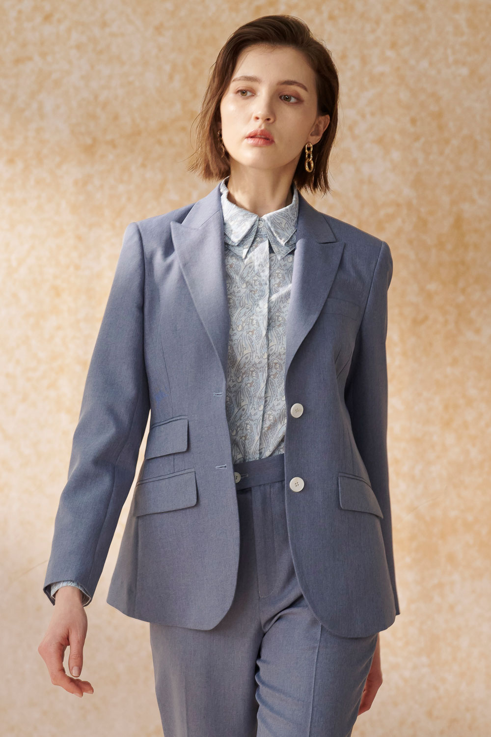 SST&C Serenity Blue Sword Collar Fitted Suit Jacket | 7162405003_0