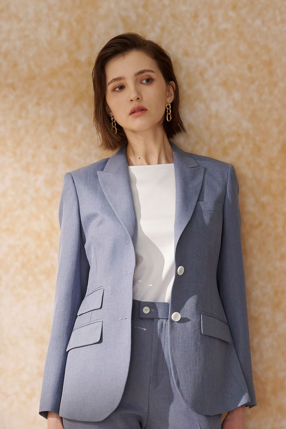 SST&C Serenity Blue Sword Collar Fitted Suit Jacket | 7162405003_1