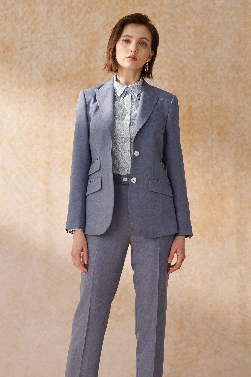 SST&C Serenity Blue Sword Collar Fitted Suit Jacket | 7162405003_3