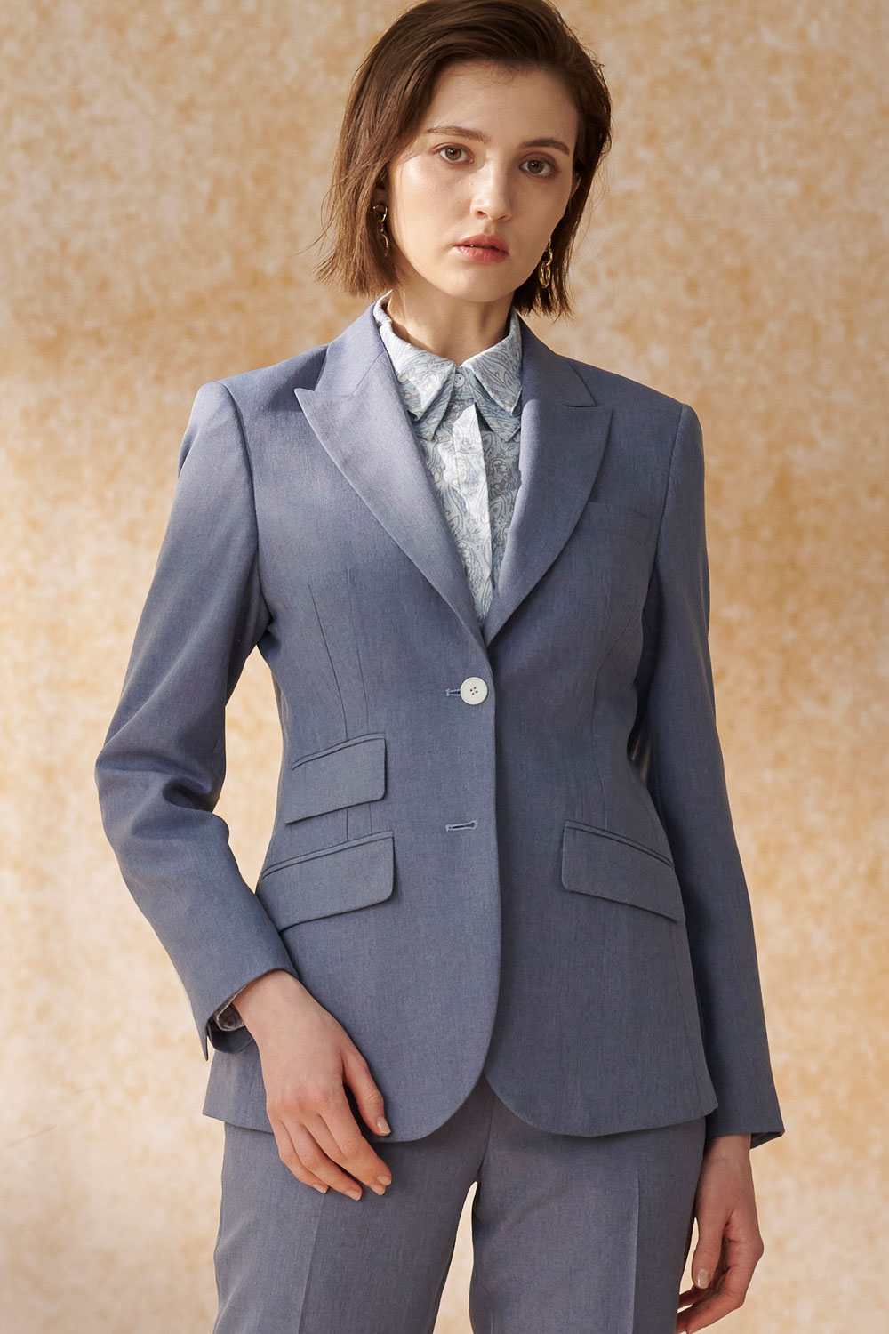 SST&C Serenity Blue Sword Collar Fitted Suit Jacket | 7162405003_4