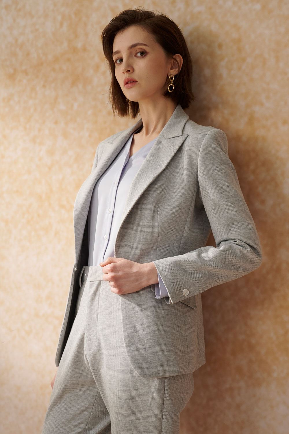 SST&C Gray Sword Collar Fitted Suit Jacket | 7162405004_0