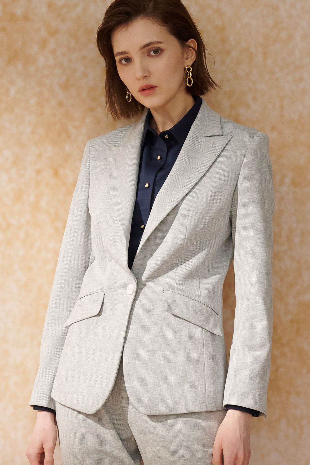SST&C Gray Sword Collar Fitted Suit Jacket | 7162405004_4