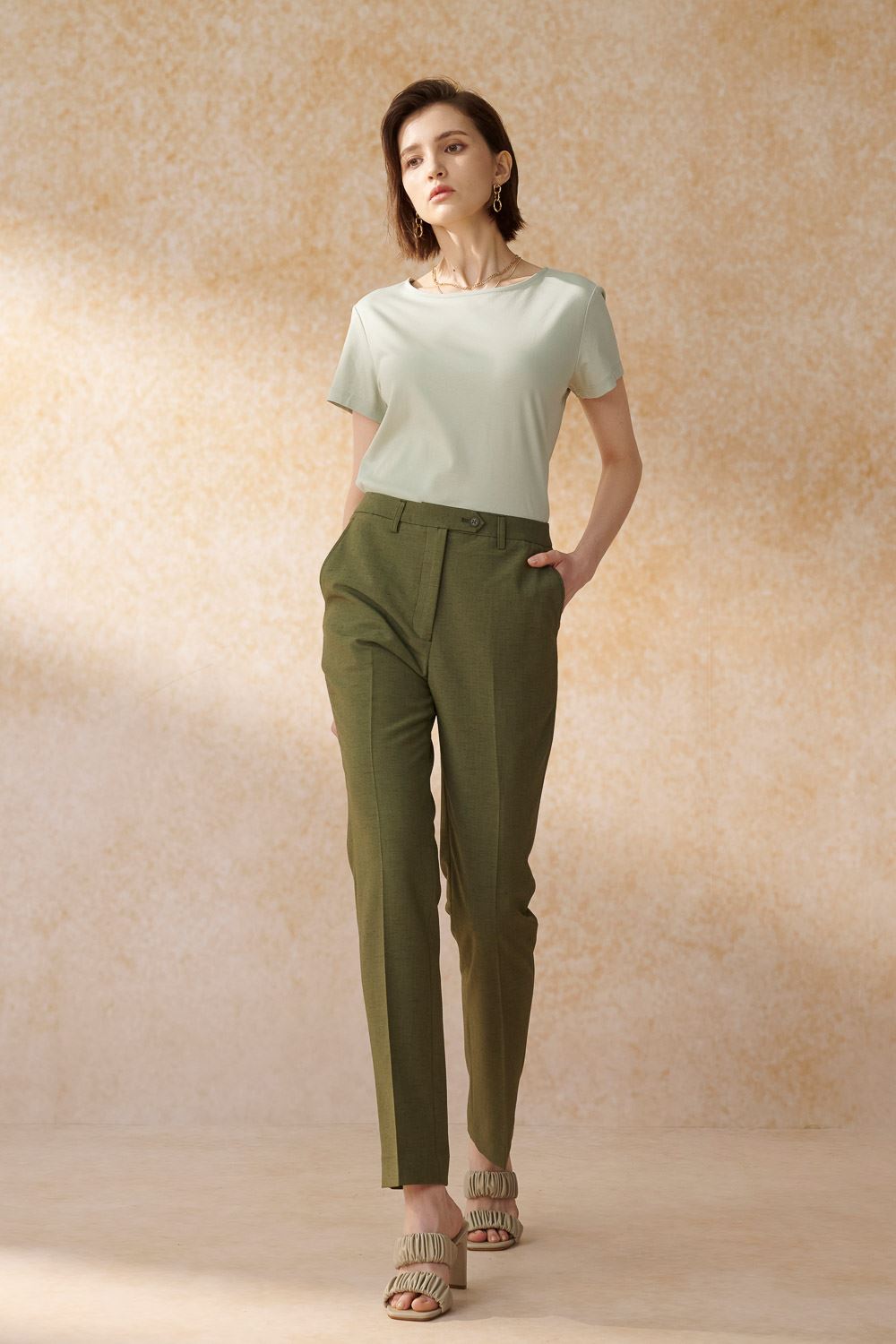 SST&C Olive Green Fitted Suit Trousers | 7262405002_1