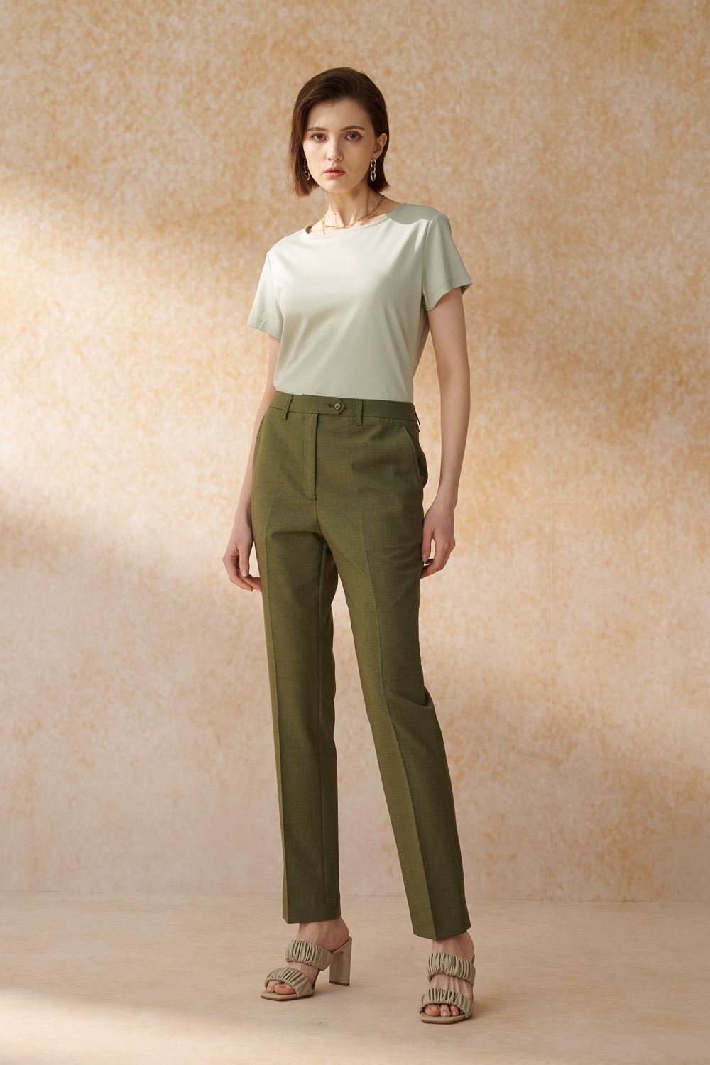 SST&C Olive Green Fitted Suit Trousers | 7262405002_2