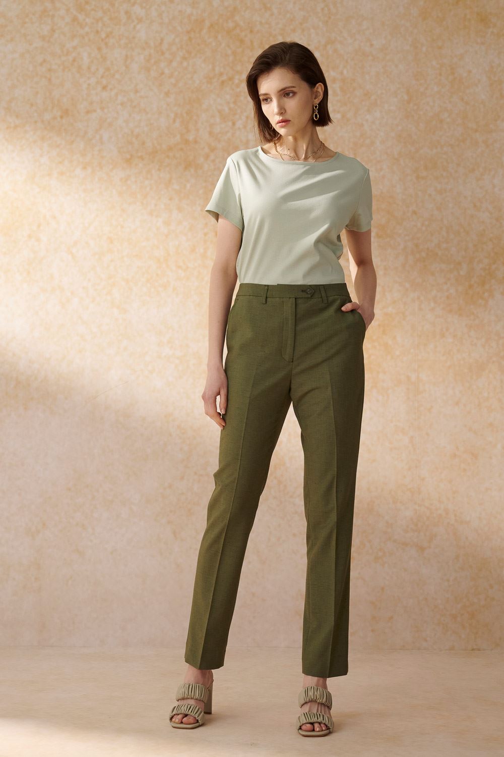 SST&C Olive Green Fitted Suit Trousers | 7262405002_3