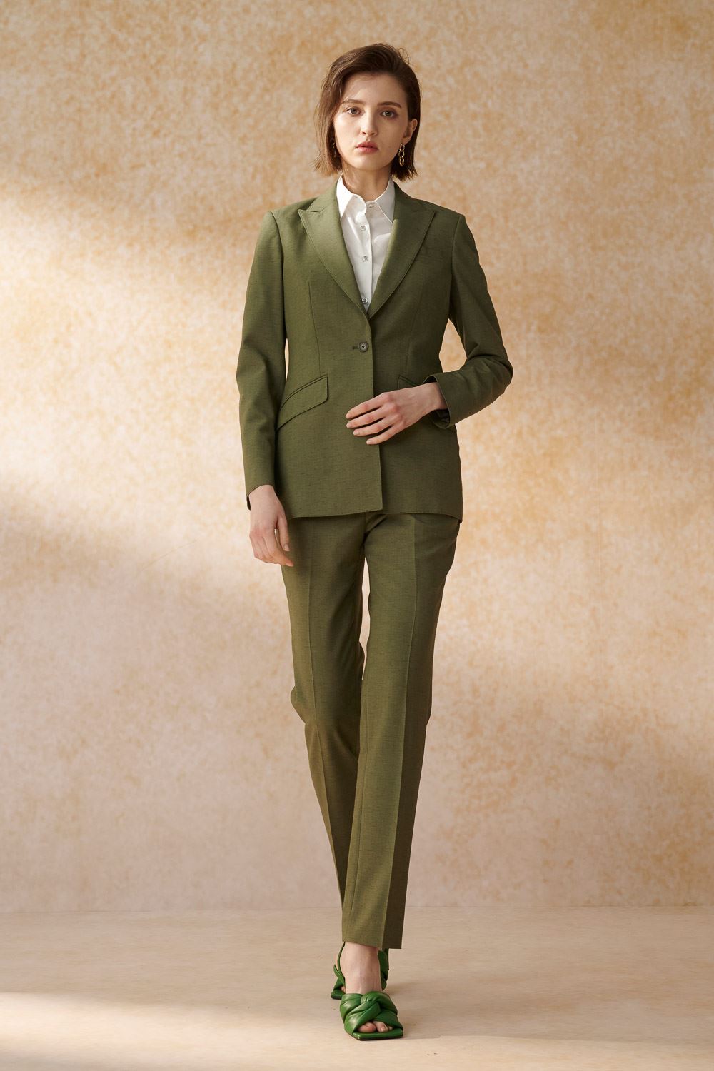 SST&C Olive Green Fitted Suit Trousers | 7262405002_4