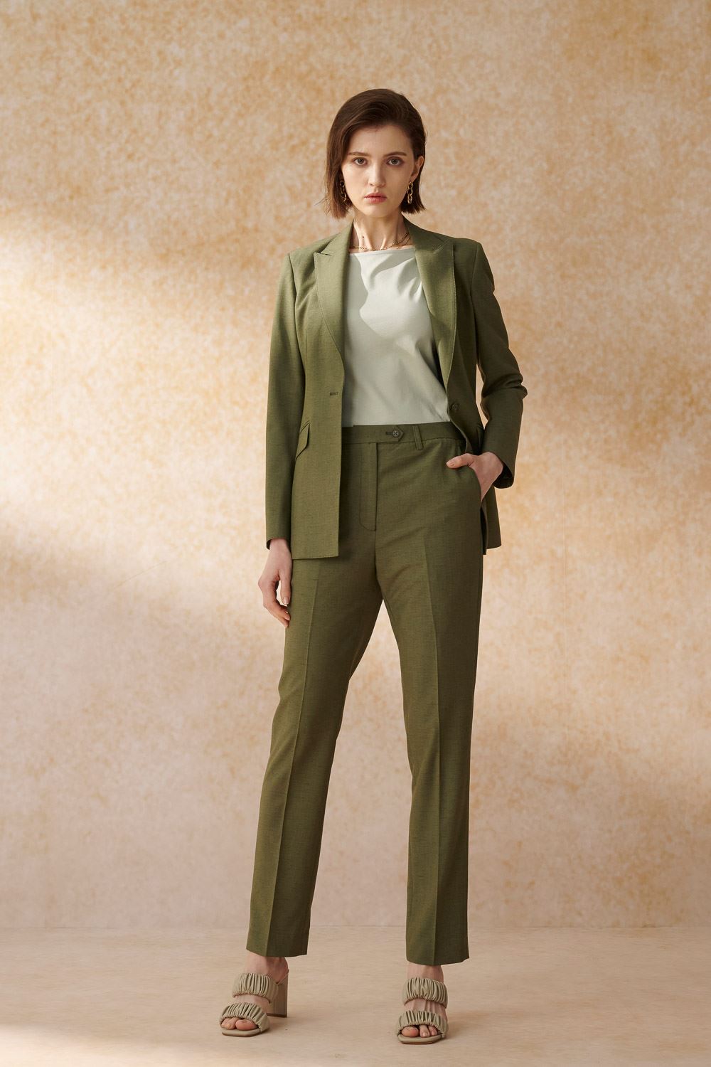 SST&C Olive Green Fitted Suit Trousers | 7262405002_5