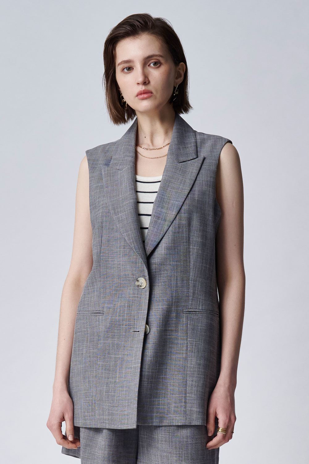 SST&C Gray Sword Collar Sleeveless Long Vest | 8162405001_0