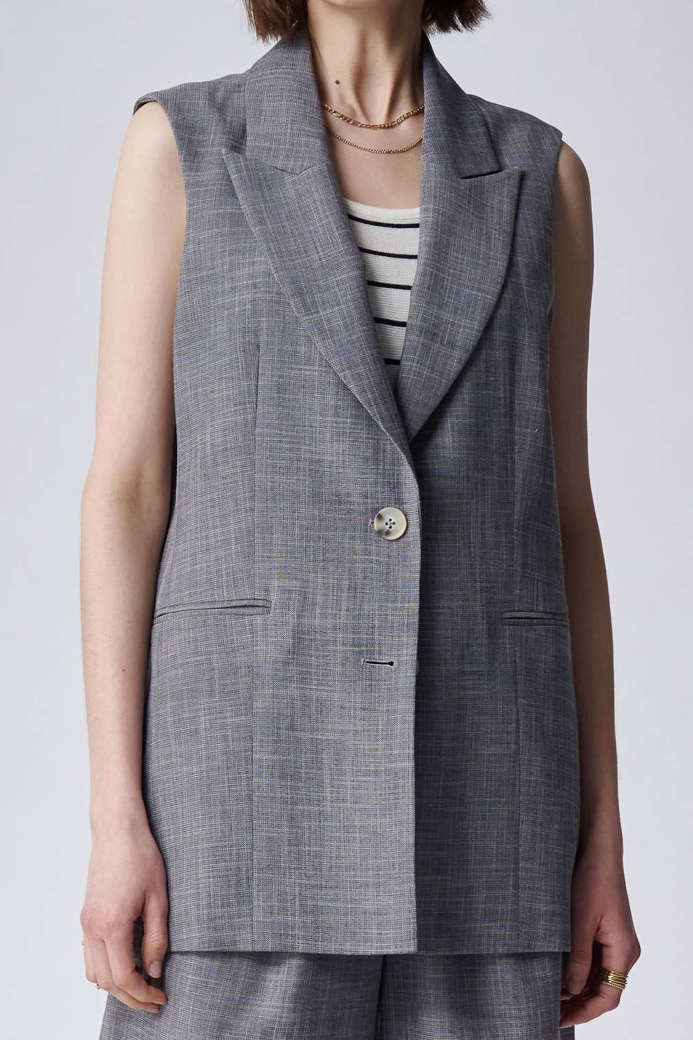 SST&C Gray Sword Collar Sleeveless Long Vest | 8162405001_6
