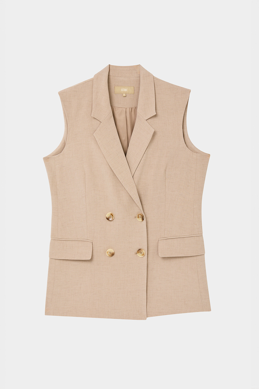 SST&C Beige Sword Collar Sleeveless Long Vest | 8162405002_7