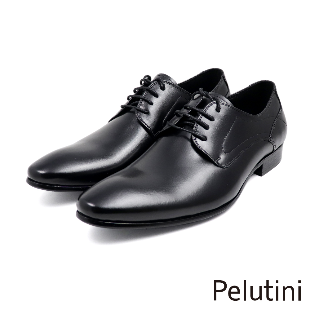 【Pelutini】經典質感壓線綁帶德比鞋 黑色(312055-BL)