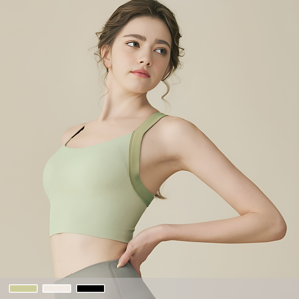 運動內衣【背扣式】拼色交叉美背肩帶 收腰顯瘦 集中防震固定式胸墊 瑜珈背心 1103_1