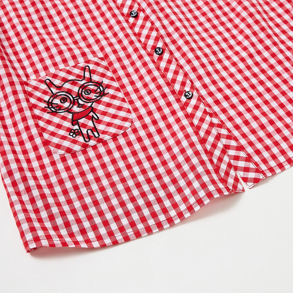 ILEY伊蕾 刺繡圖騰格紋純棉襯衫(紅色；M-XL)1242161543_3