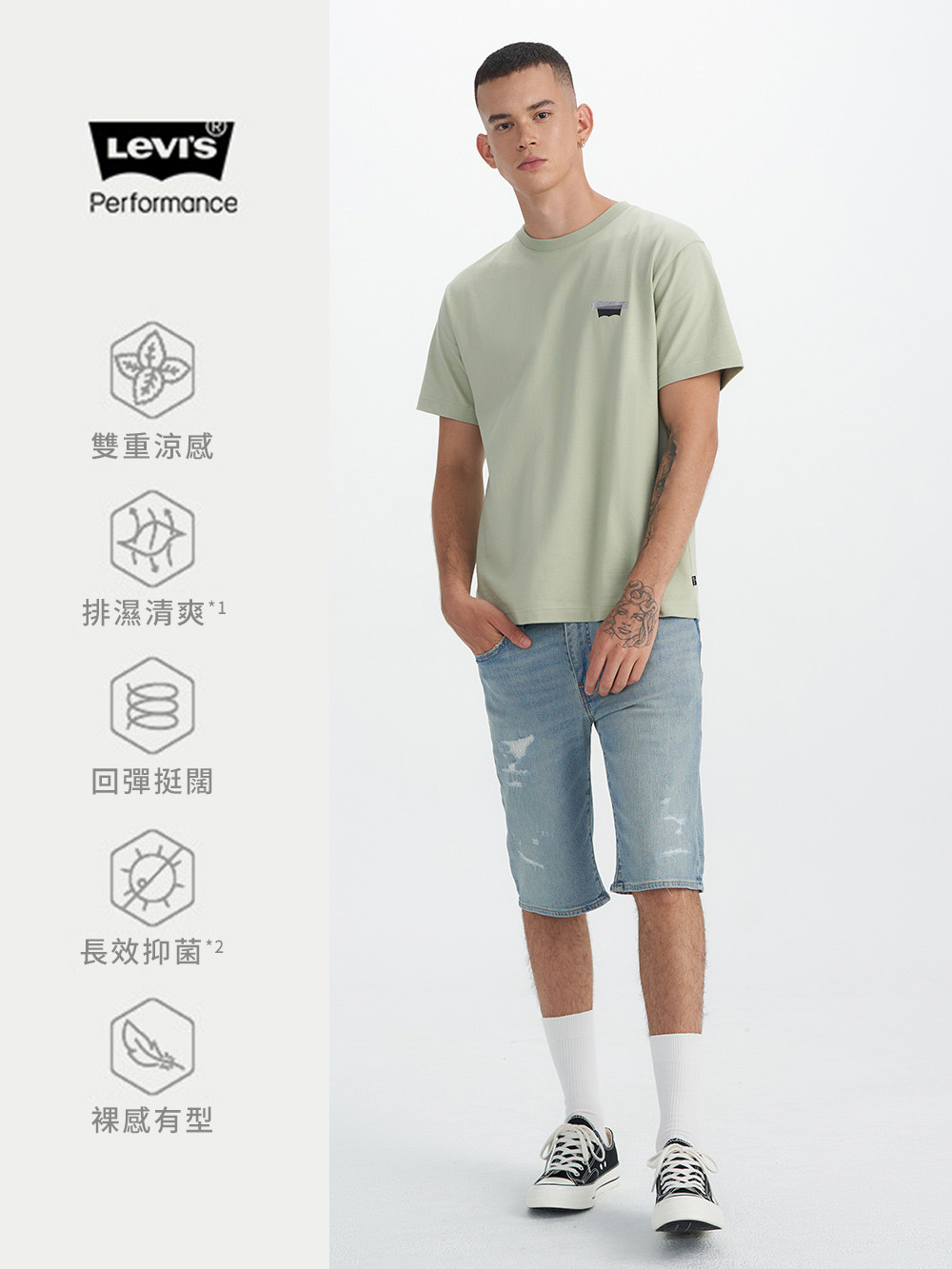 Levi’s® 男款 涼感短褲 / 彈性布料 / 膝上短褲 Performance Cool 熱賣單品