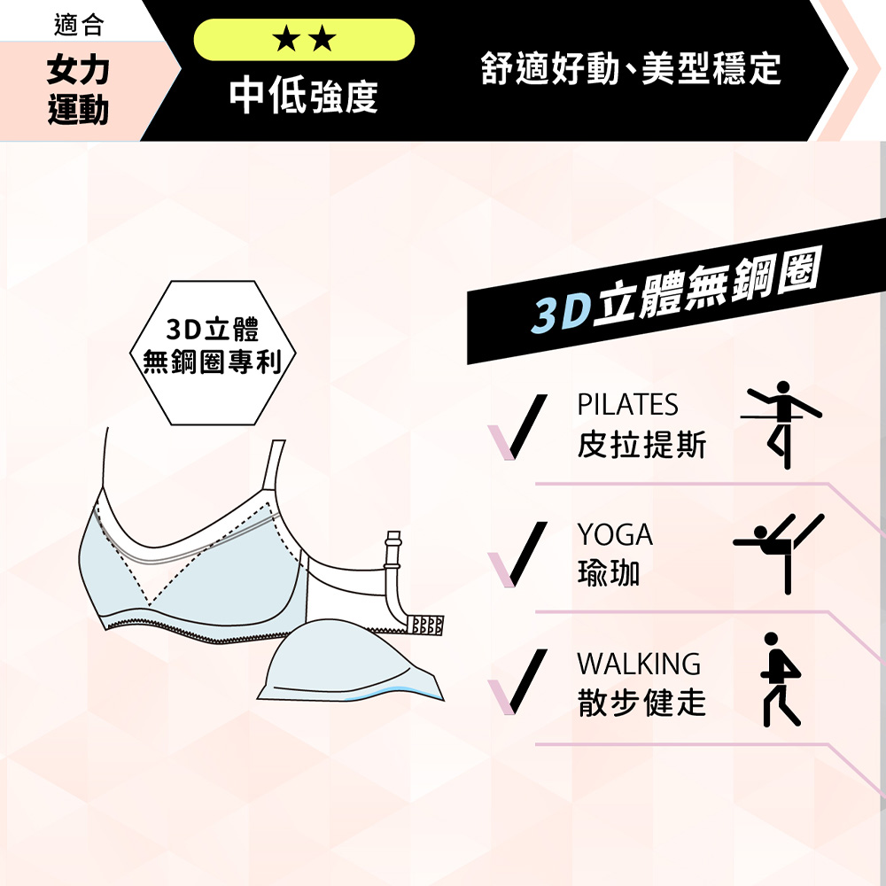 華歌爾-城市輕運動系列 D:4-F:4L 3D立體無鋼圈運動內衣(經典黑) VBB209BL_5