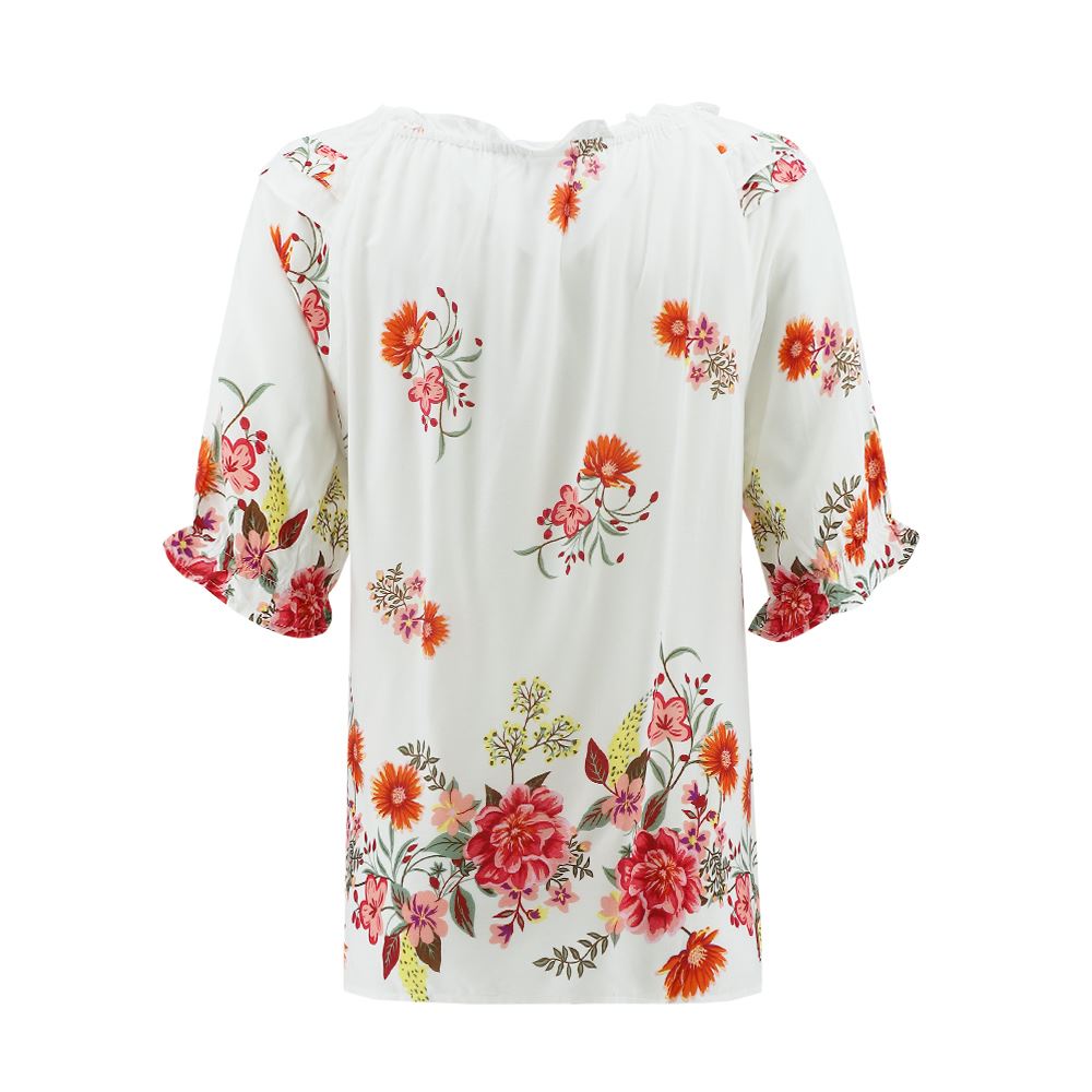 ILEY伊蕾 浪漫花卉荷葉邊縲縈上衣(白色；M-XL)1242071409_5