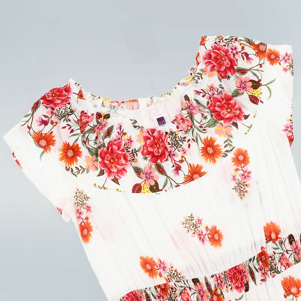 ILEY伊蕾 浪漫花卉荷葉邊縲縈洋裝(白色；M-XL)1242077441_2