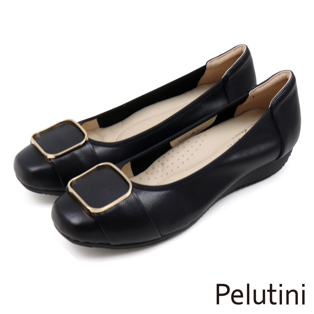 【Pelutini】舒適軟墊方釦淑女平底鞋 黑色(331018W-BL)