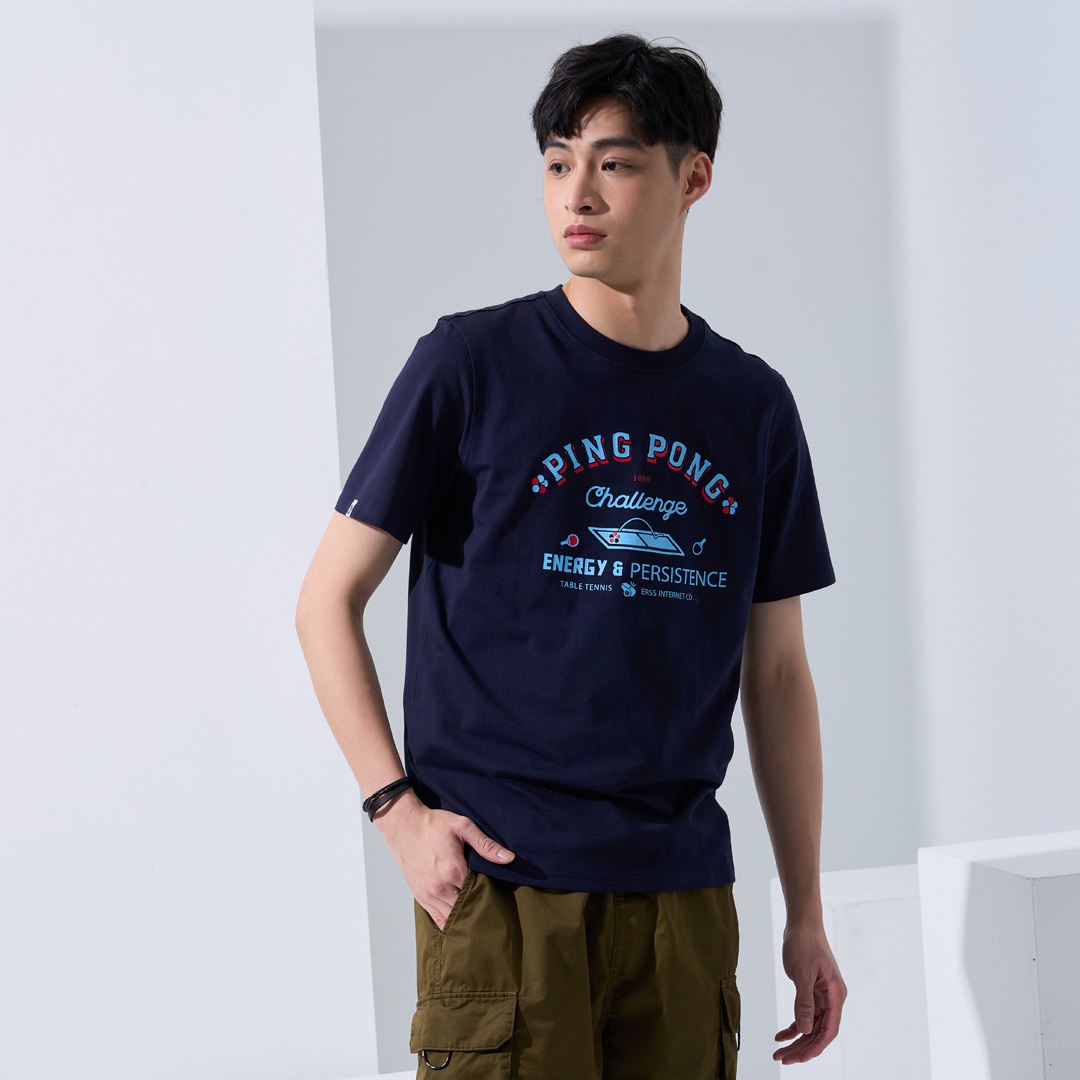 PING PONG桌球閃現短T(丈青)-男_1