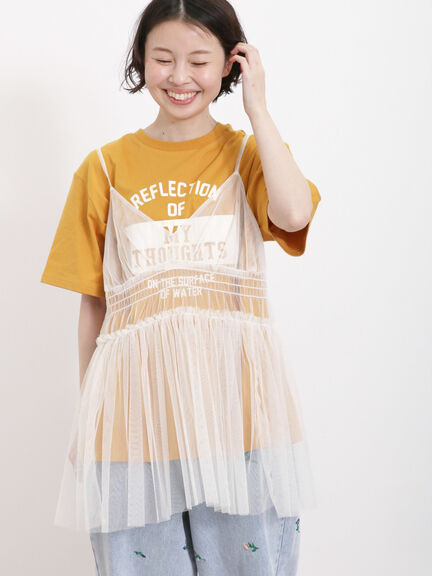 【SET ITEM】透膚薄紗吊帶背心+LOGO印花T恤(FL46L1C1180) - Samansa Mos2