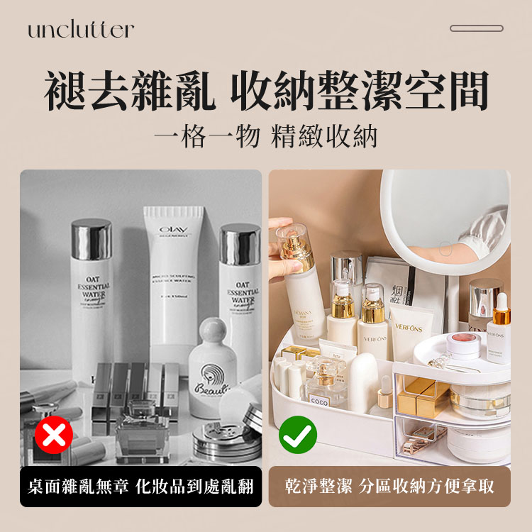 多功能化妝品收納盒 帶抽屜 桌面置物盒 台面整理盒 文具盒 小物收納盒 口紅架【ZN0406】《約翰家庭百貨_4