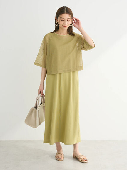 【SET ITEM】綁帶網洞上衣+無袖連身洋裝(6A42L1H0100) - Green Parks