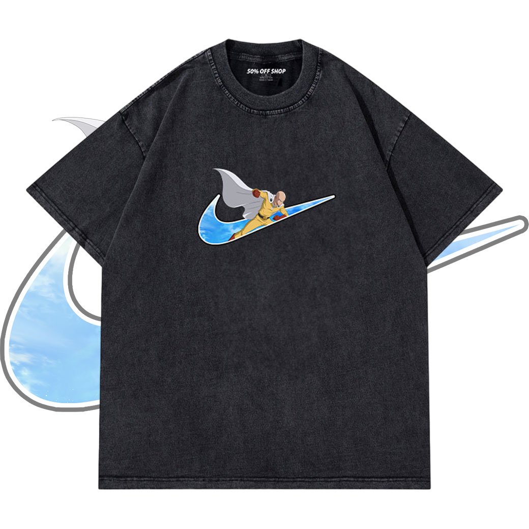 琦玉老師 一拳超人  勾勾Swoosh 做舊水洗純棉短TEE 台灣製_0